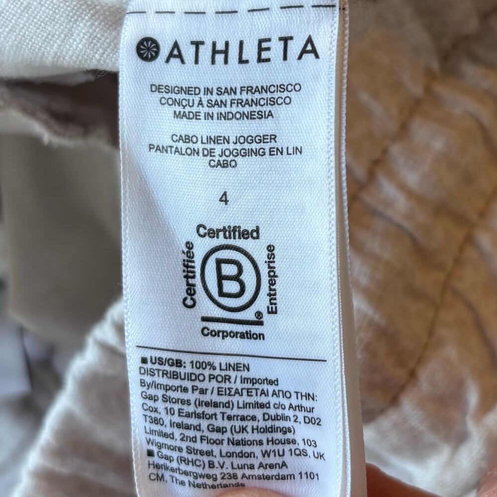Athleta Cabo 100% Linen Jogger Cheetah Print Cream Athleisure Women Size 4 - Picture 10 of 12